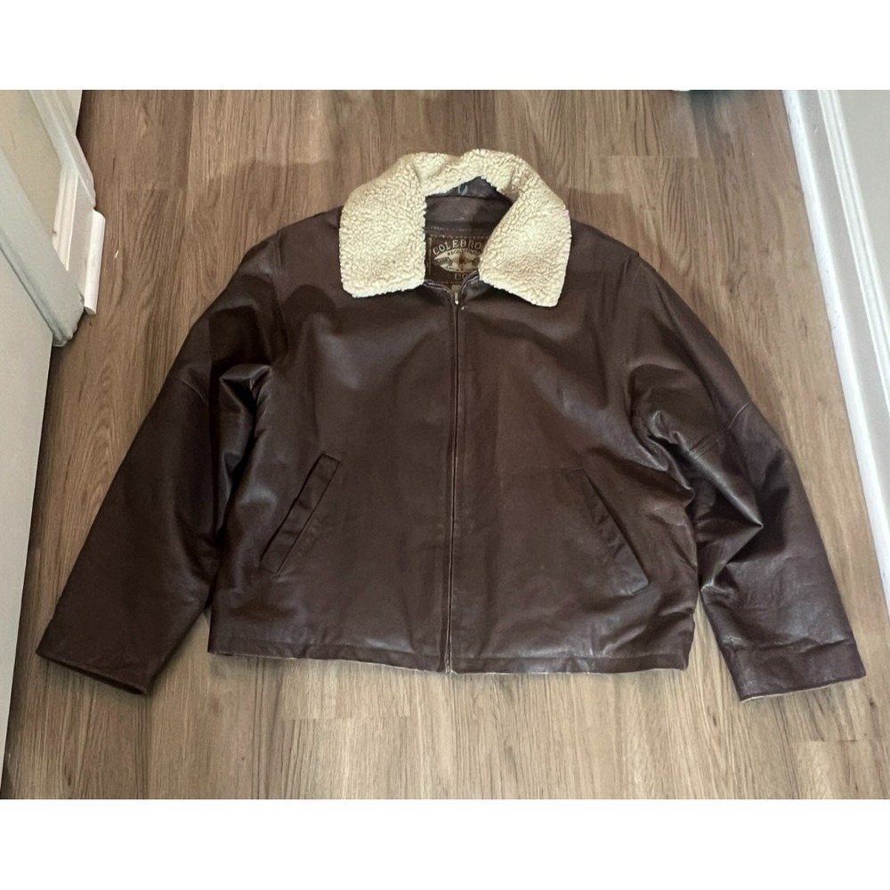 Colebrook & Co Leather Aviator Jacket Large Removable Collar